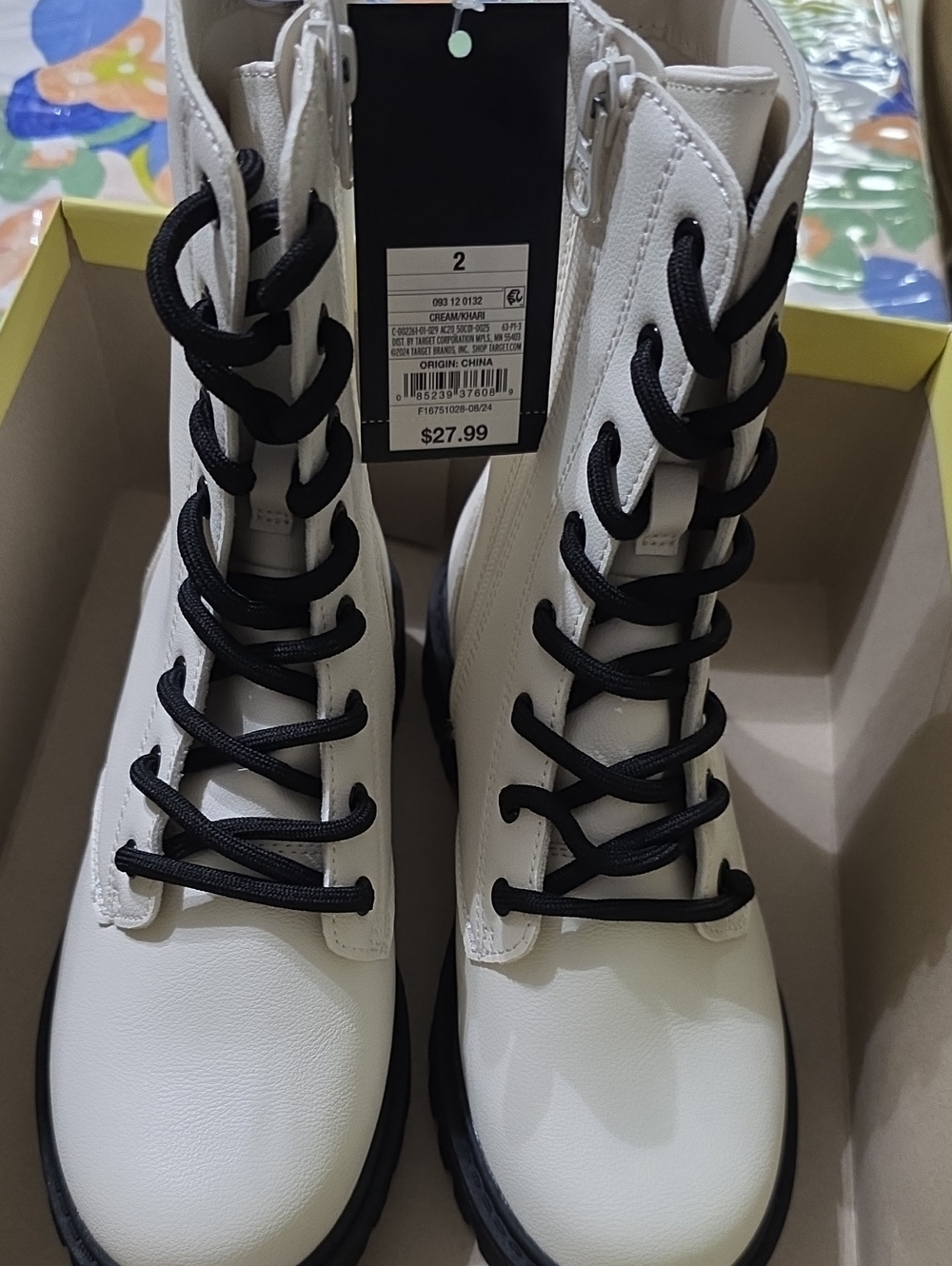 art class CREAM Kids Combat Khari Boots with Black Laces